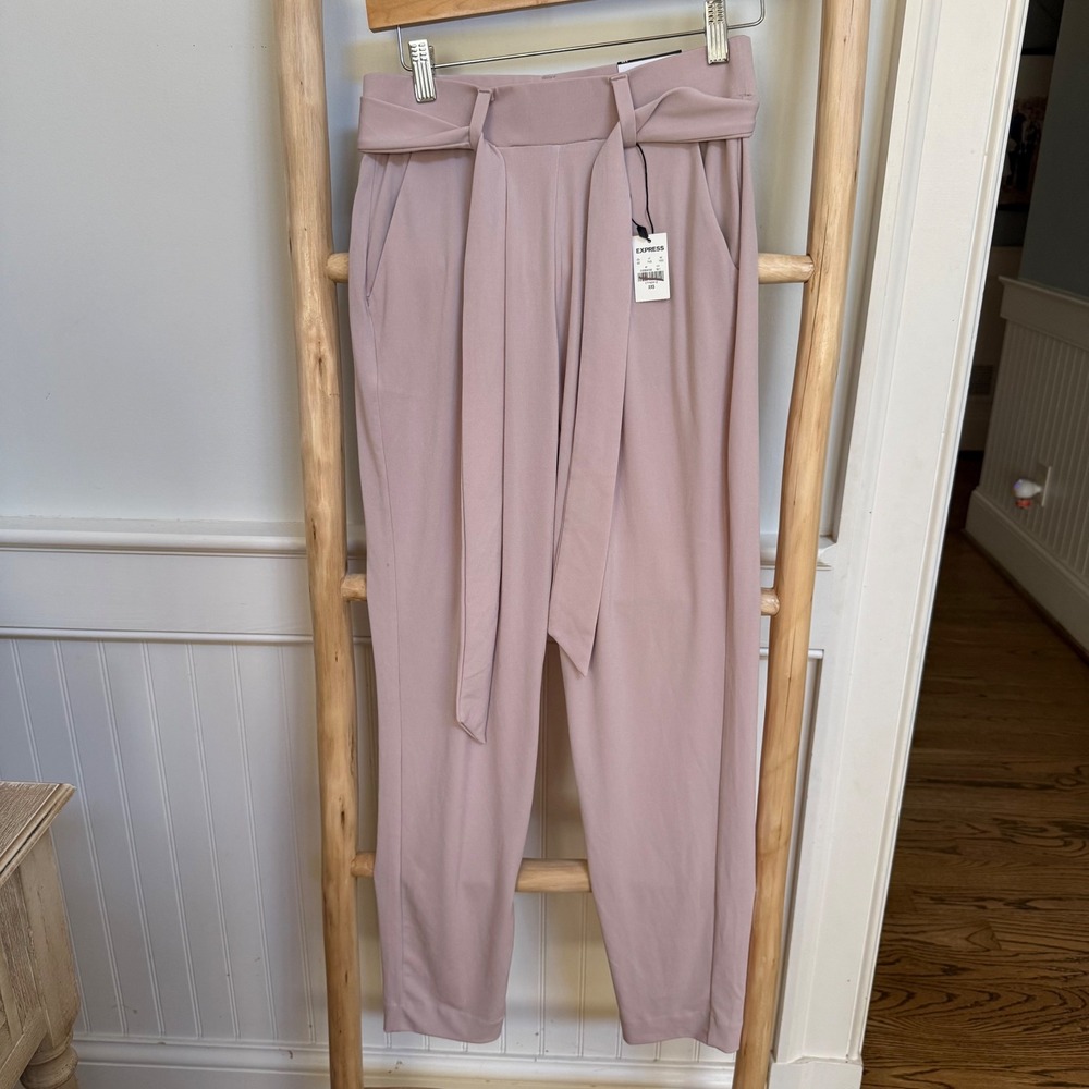 Express Mauve Pink Mid Rise Sash Tie Ankle Pants‎ Womens XXS NWT Business Casual